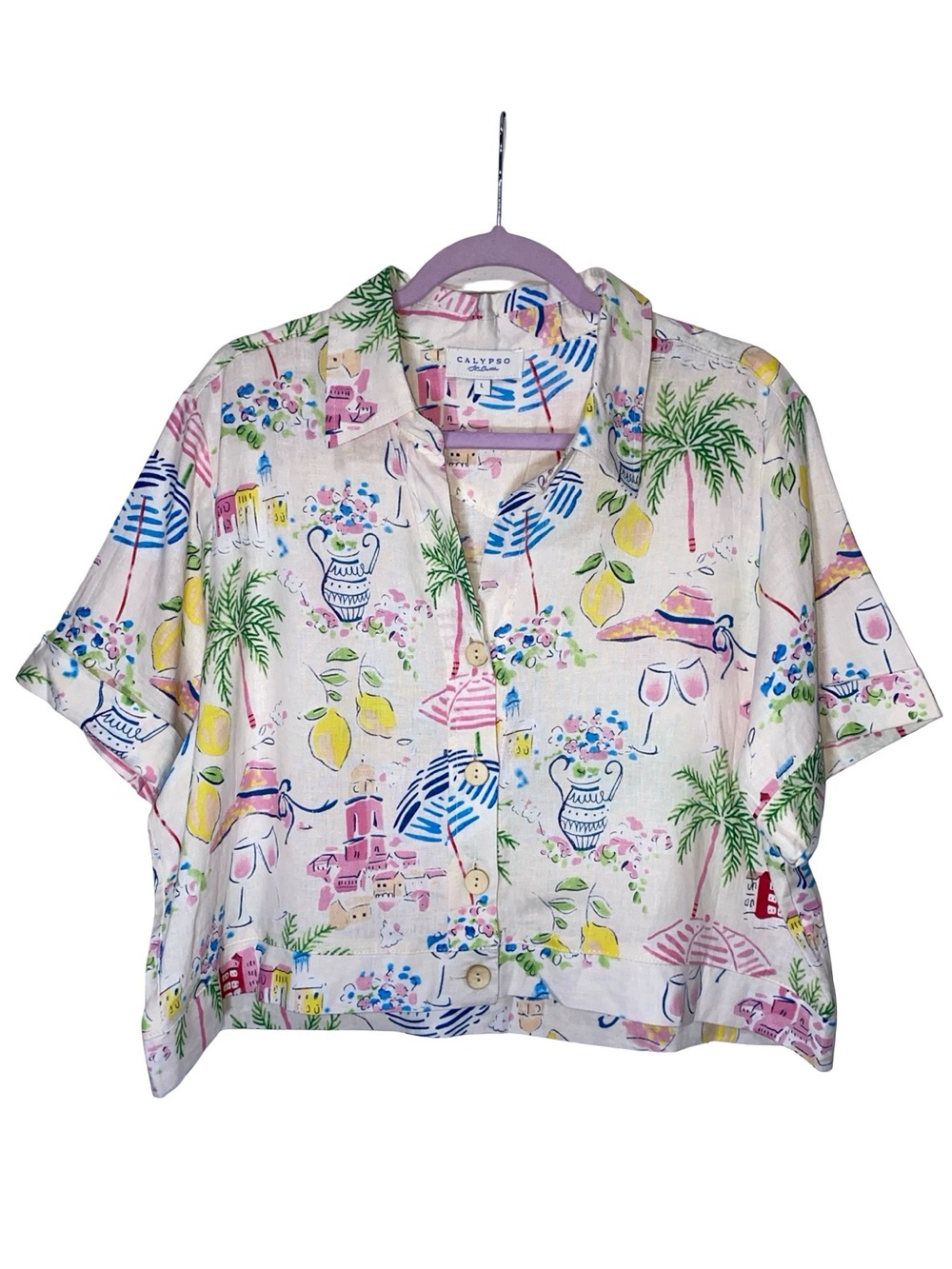 Calypso St. Barth Multicolor Tropical Print Button-Down Shirt